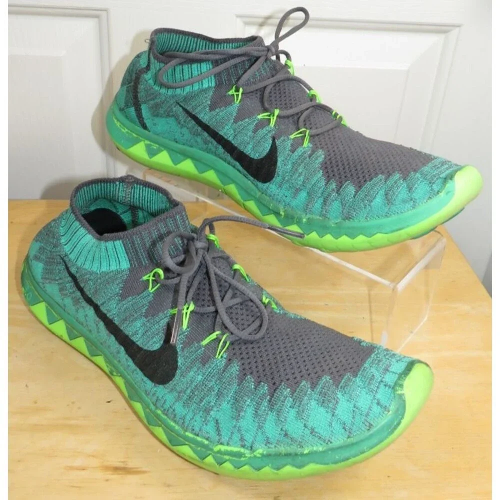 Nike Free Flyknit 3.0 Green/Lime/Gray Athletic Shoes Men's Size 11.5